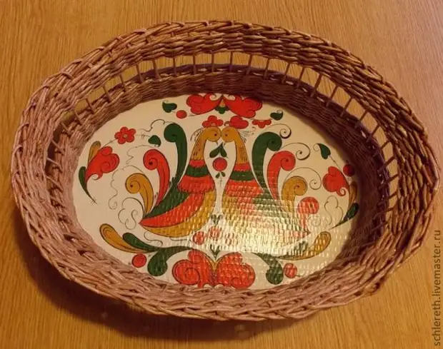 Openwork fruit, wicker of paper vine with painted donkey