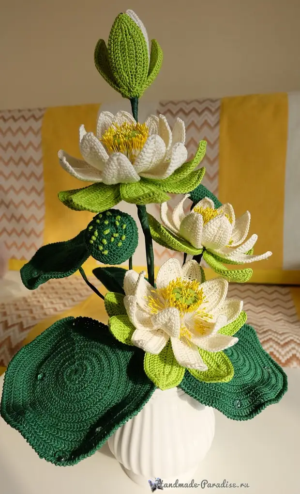 Bouquet de Lotus Crochet. Triki skemojn