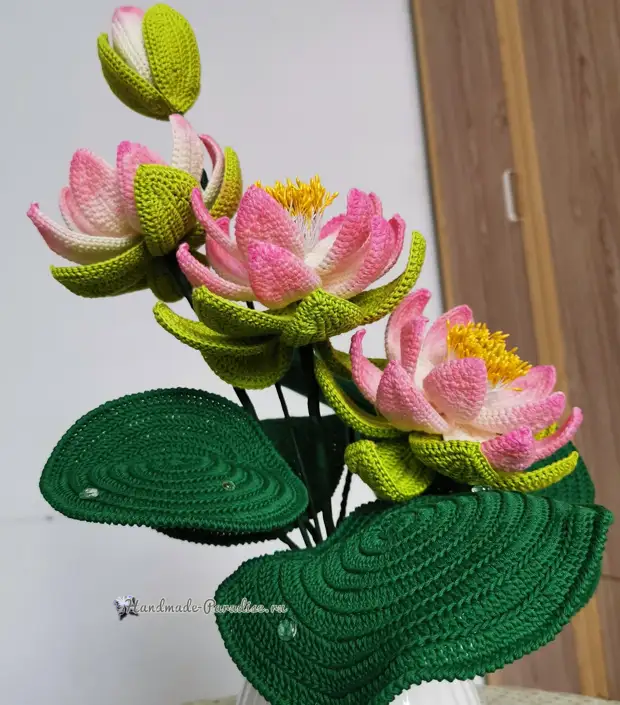 লোটাস crochet এর bouquet। সেলাইয়ের স্কিম