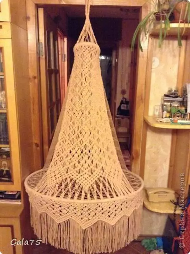 Pozastavená předsedová houpací síť v macrame techniku. Mk.