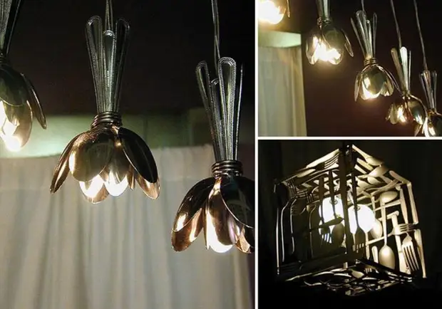 Ideu anu pikaresepeun dina nyieun lampu sareng chandelier tina barang sapopoé