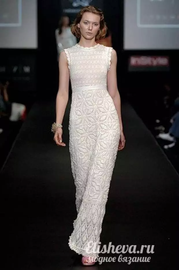 Long evening dress sa sahig niniting gantsilyo "summer marshmallow"