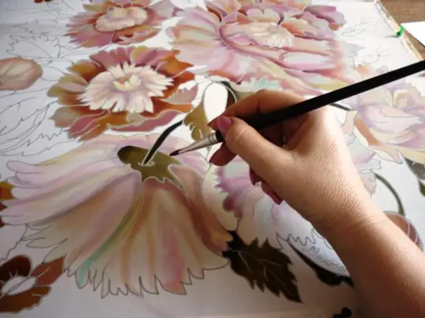 We draw beige peonies on the row. (Handkerchiefs) 60 / 60cm. Mk from Victoria Ignatova.