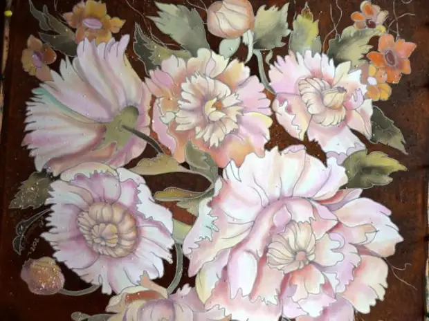 We draw beige peonies on the row. (Handkerchiefs) 60 / 60cm. Mk from Victoria Ignatova.