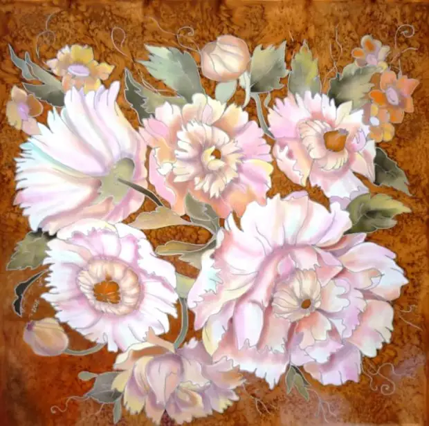 Wy tekenje Beige Peonies op 'e rige. (Handkerchiefs) 60 / 60cm. Mk fan Victoria Ignatova.