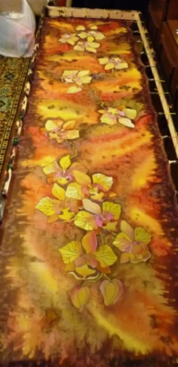 Mga ihalas nga orchid (scarf) 180 / 40cm. Master Class, nagpintal sa usa ka gubat gikan sa Victoria Isatova.