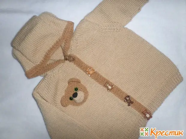 Knitting sweaters with funny teddy bear for children up to year