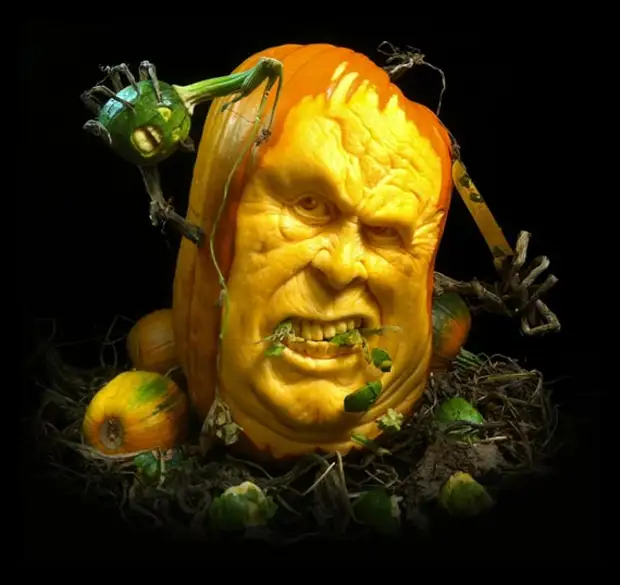 Pumpkin carving (carving) or masterpieces for Halloween