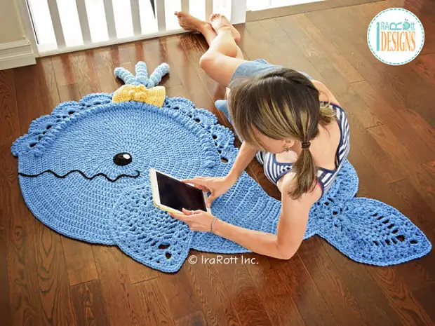 Balyena - crochet rug alang sa mga bata o banyo