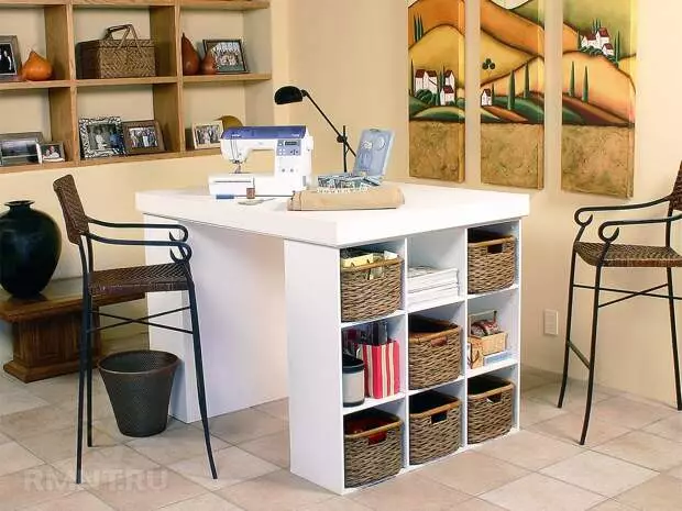 Working tables with places for storage