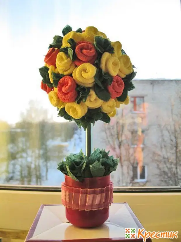 Topikia dari serbet: kelas master untuk membuat pohon dari mawar