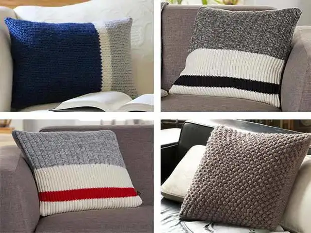 Phowcascass knedit dina bantal sofa sareng jarum nyulam