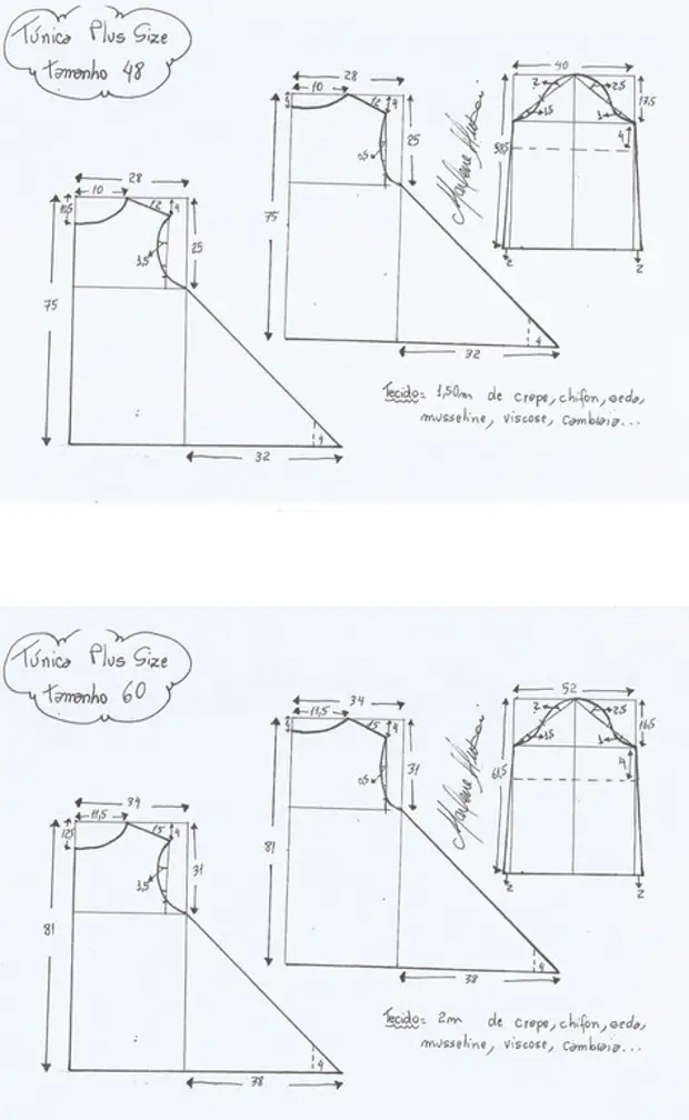 Schémas d'une tunique de toutes tailles - Cousez rapidement et facile