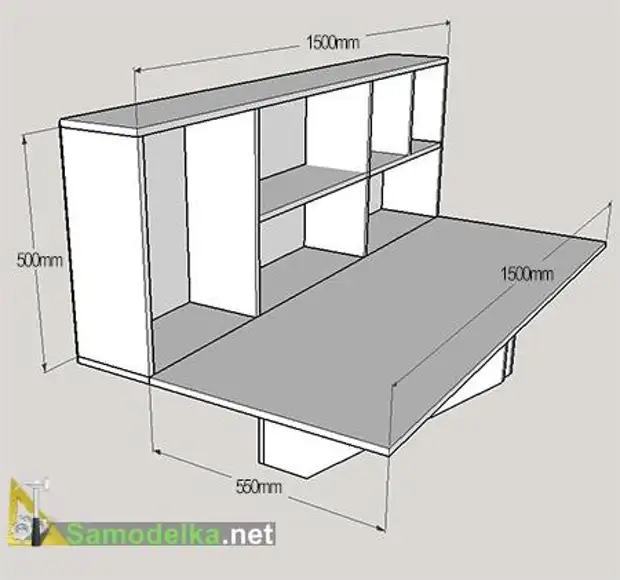 Faldebla tablo de la muro kun dimensioj