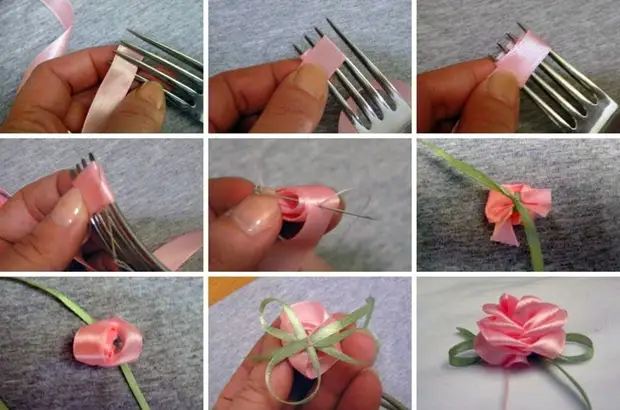 Simple and beautiful way to make flowers from ribbons 5