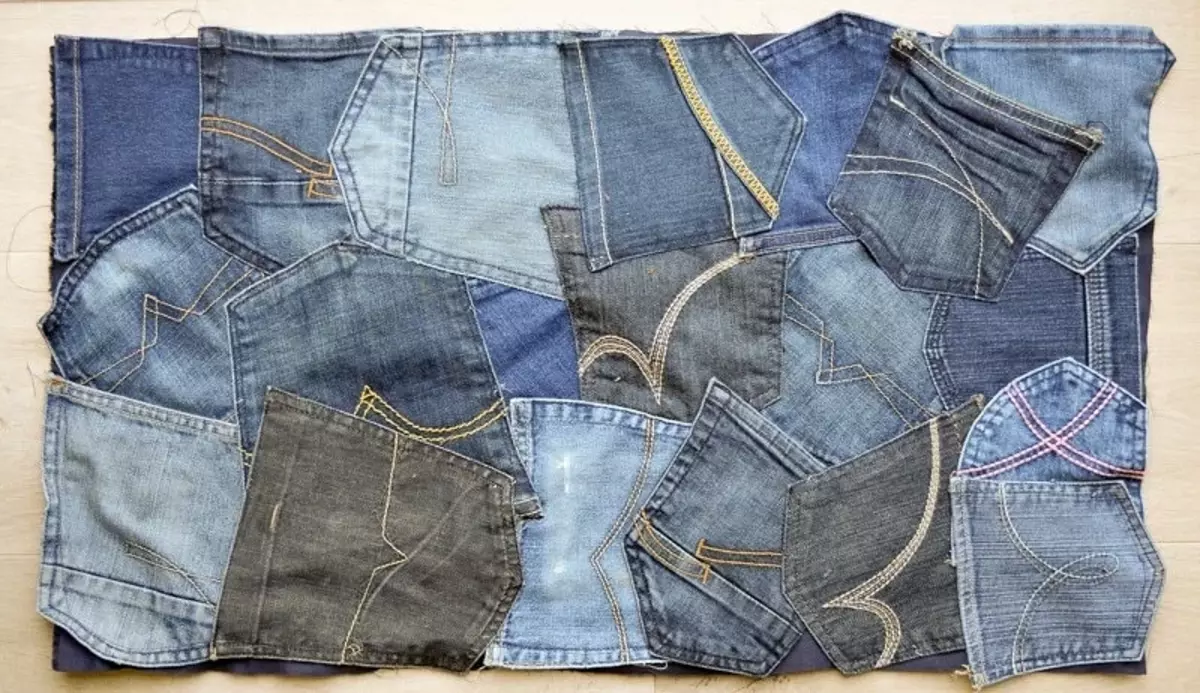 Ideja: paklājs no veco džinsu kabatām