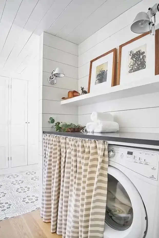 13 ways to imperibly hide the washing machine in the bathroom. Interesting solutions