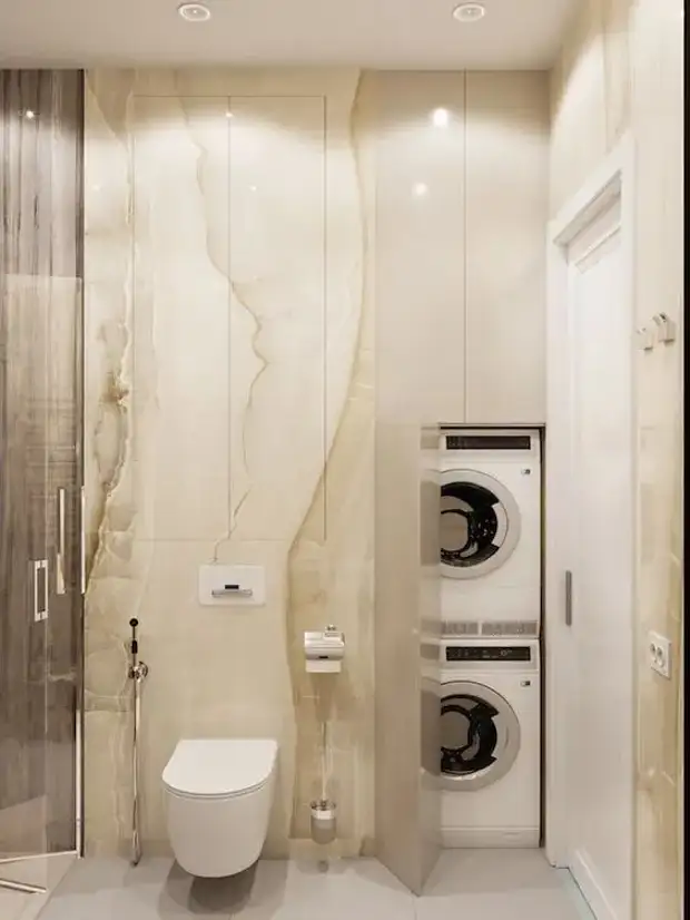 13 ways to imperibly hide the washing machine in the bathroom. Interesting solutions