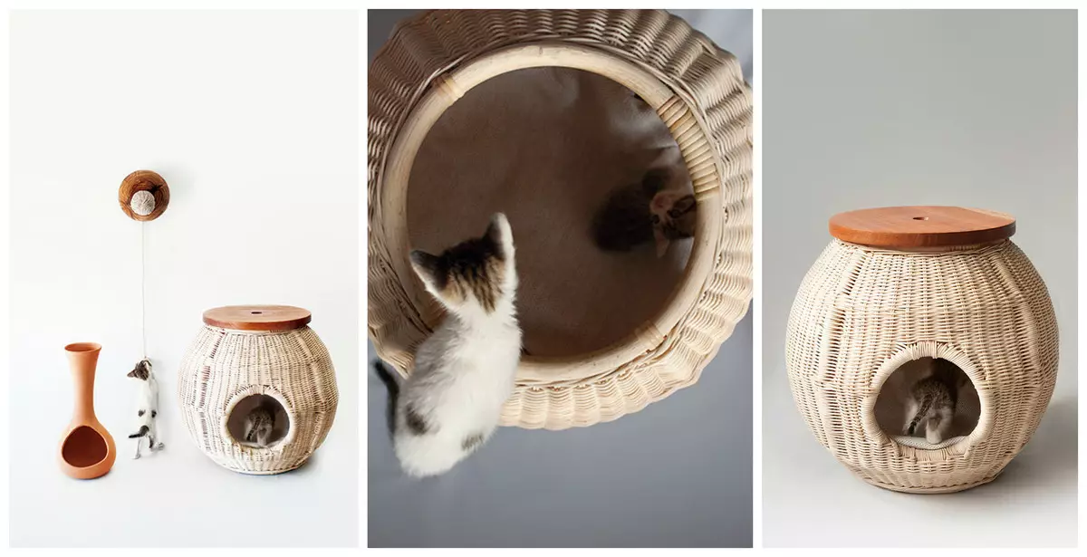 Braided House-Basket mei Cat Lid