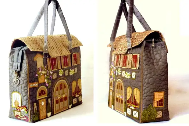 માસ્ટર એલ્વિરા આર્સનોવાના કાર્યોને જુઓ. તેણીએ અજાયબી બેગ પહેરે છે. ઘરો અને શહેરો સાથે