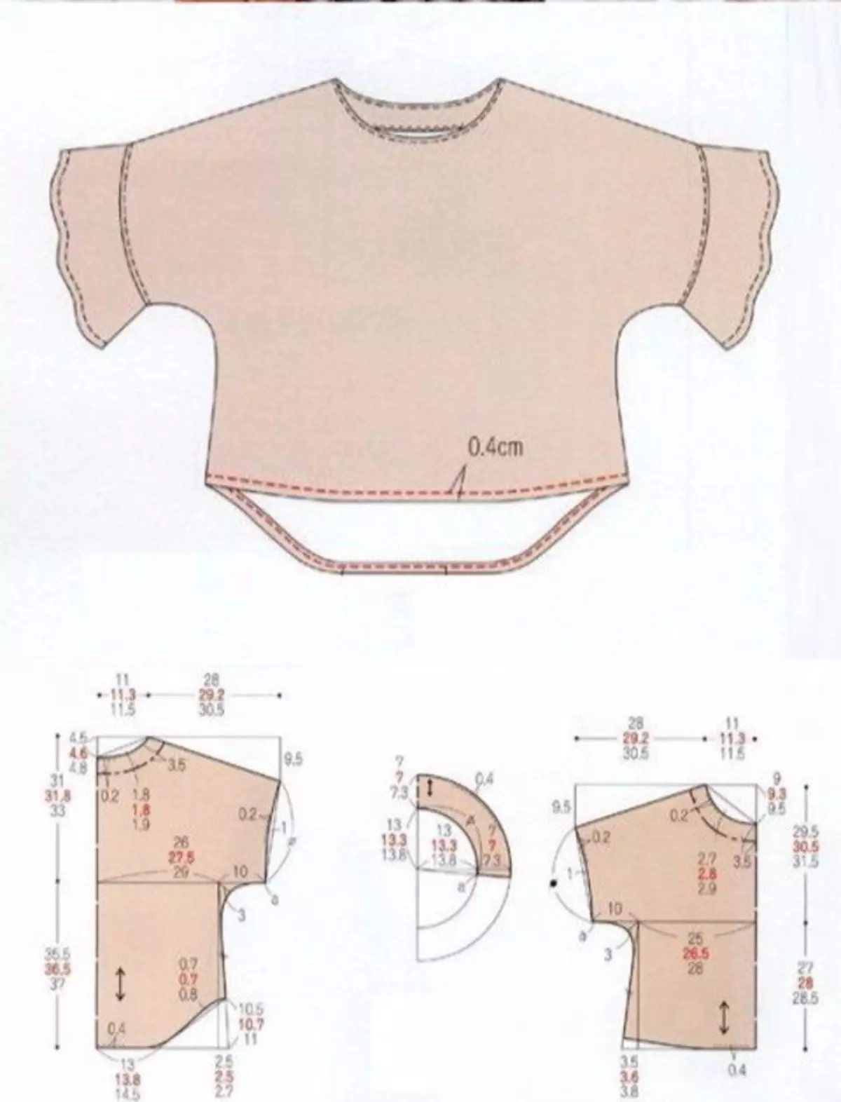 Выкройка футболки с цельнокроеным рукавом для девочки