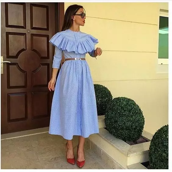 Cotton shirt dress with Waolars Vafaadams White and Sky Blue Cotton Dress Worldwide Delivery