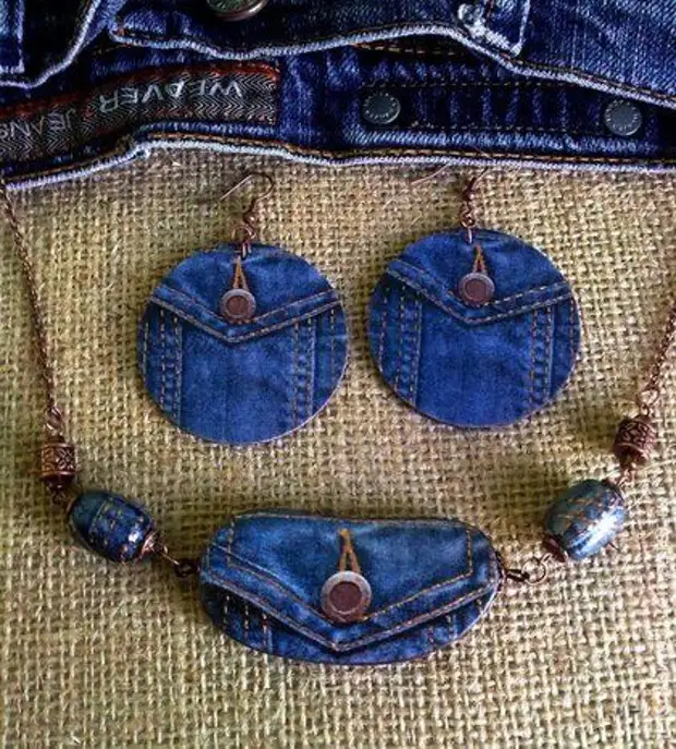 Jewelry Denim: 28 o syniadau sy'n werth gwneud eu hunain