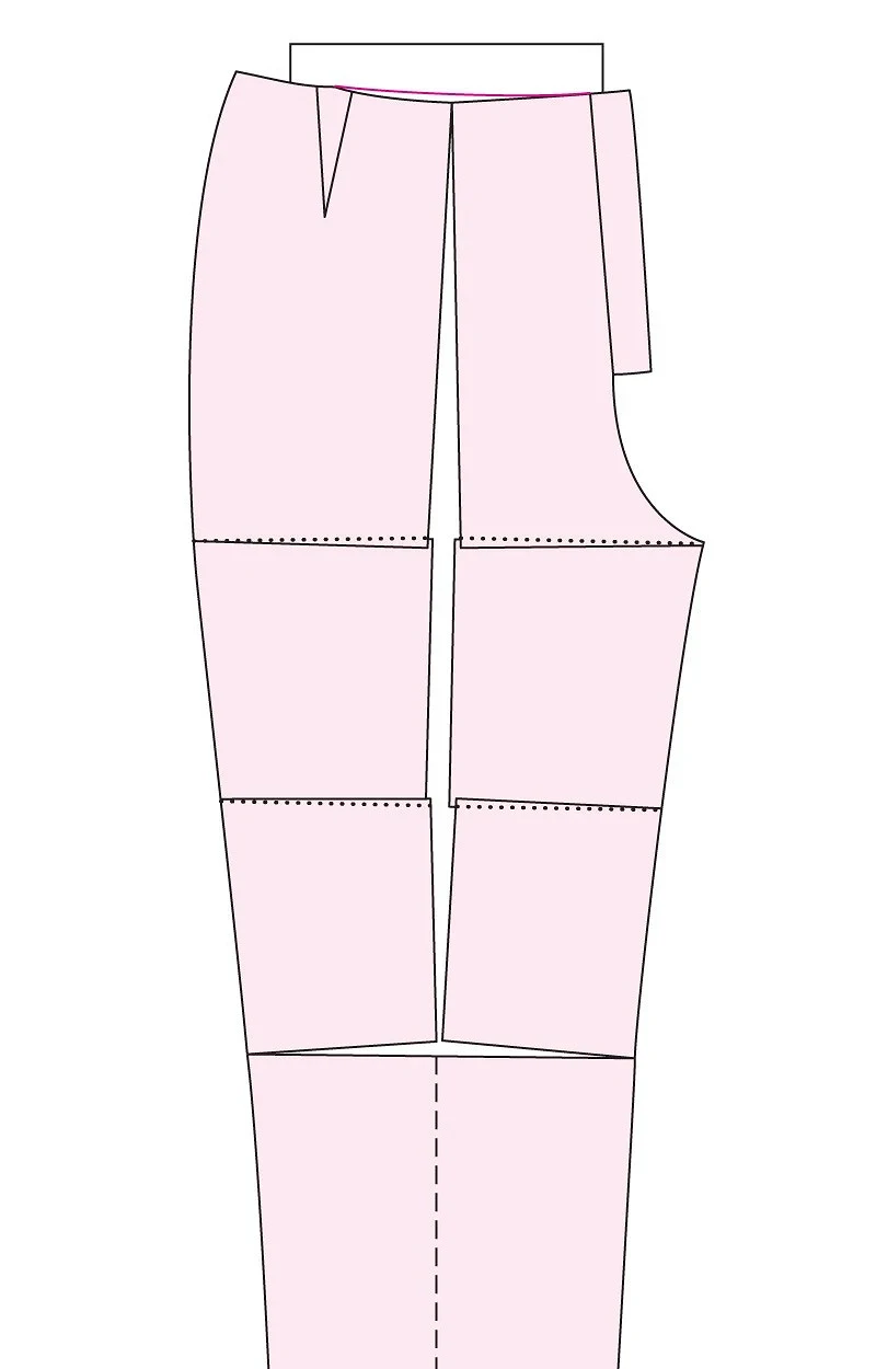 Regolazione del modello dei pantaloni con fianchi completi