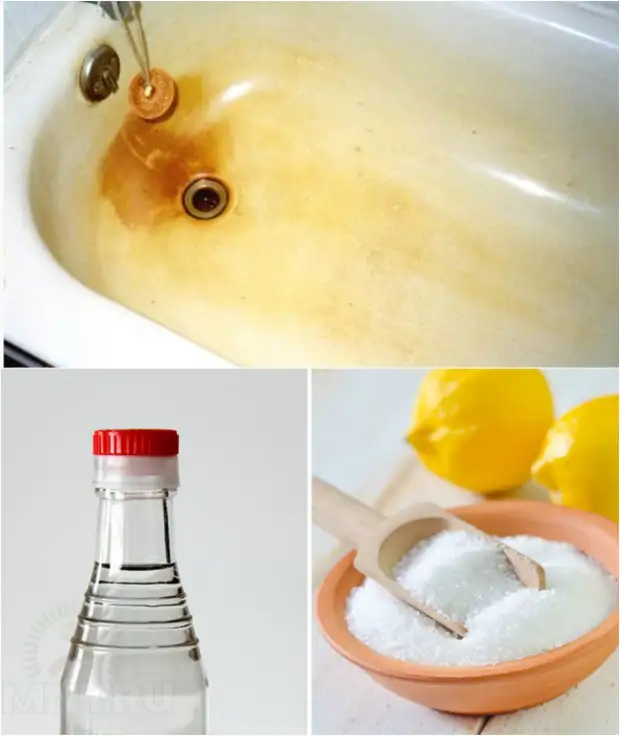 Effective method of cleaning the bath and sinks from plaque and rust.