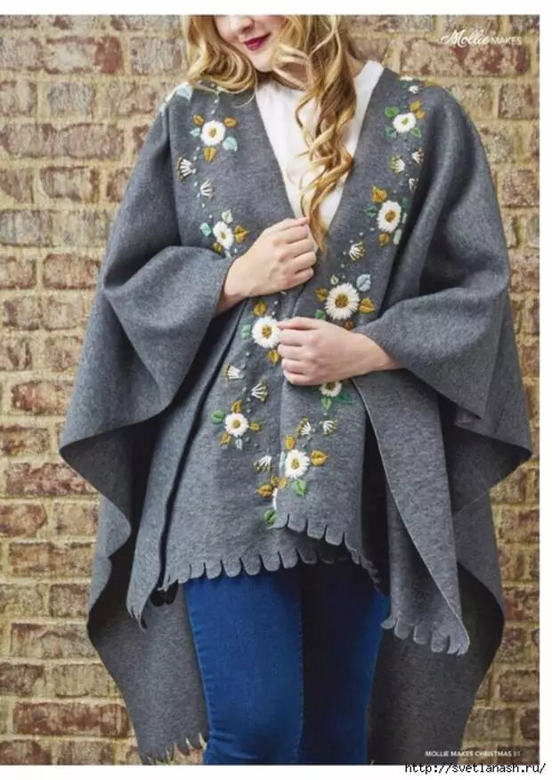 Warm Women Cape With Embroidery - without sewing