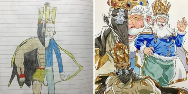Umetnik obrne risbe svojih malih sinov na strokovnih ilustracijah