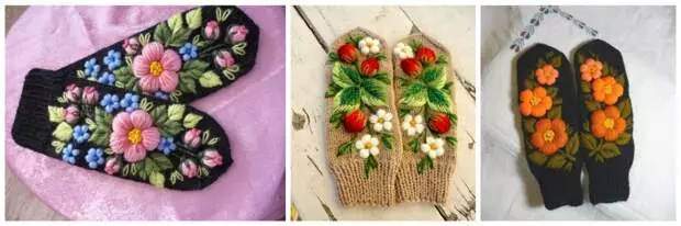 Enbbrodlery lori awọn mittens pẹlu ọwọ tirẹ: kilasi titunto ati imọran fun awokose