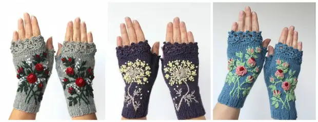 Enbbrodlery lori awọn mittens pẹlu ọwọ tirẹ: kilasi titunto ati imọran fun awokose