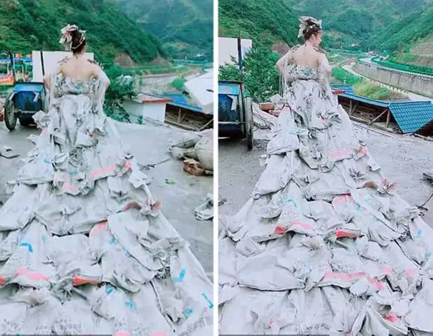 Mergina iš Kinijos siuvėjo 40 maišų suknelę