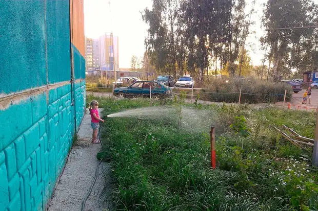 Saam met die kinders word Dmitri deur grasperk gevang. Foto: Van die argief van die held publikasie