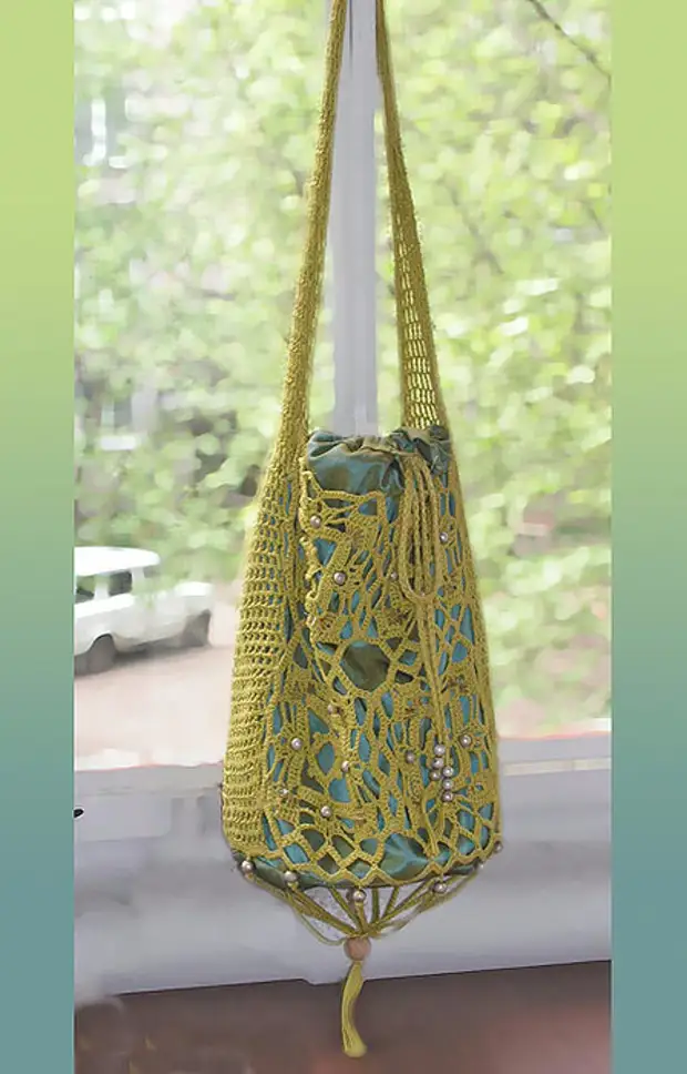 Bag-Torba Crochet - Malha de motivos quadrados