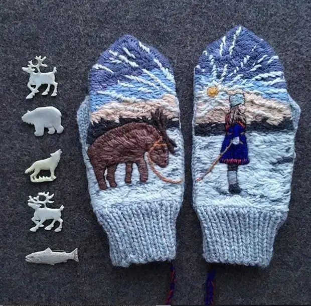 Yulia Tikhankovaからの信じられないほどの刺繍ウールミトン