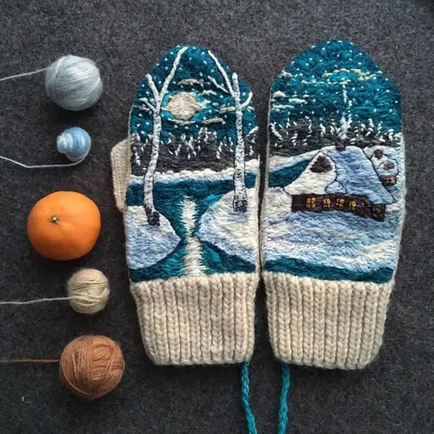 Zoo kawg emboarded wool mittens los ntawm yulia tikhankova