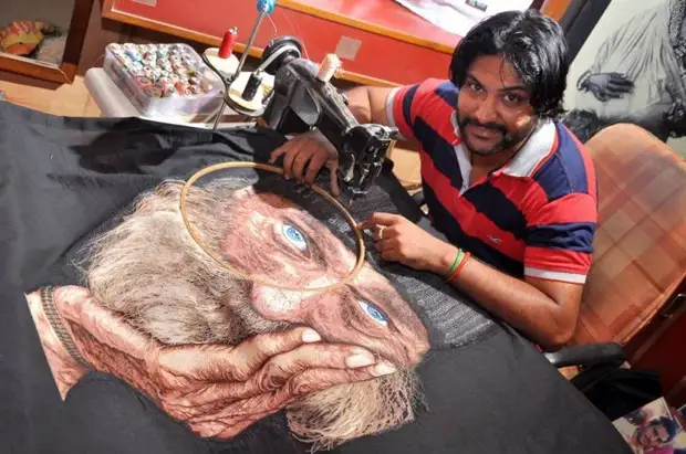 Os artistas bordados pinturas deslumbrantes com uma máquina de costura