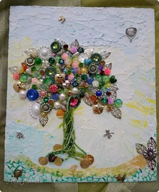 Panel from rhinestones, beads and buttons