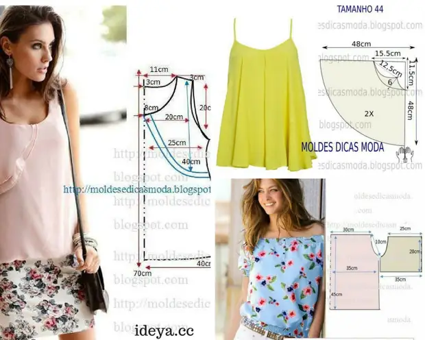 Лето блузи, блузи, маици - голема селекција, шиење и намалување