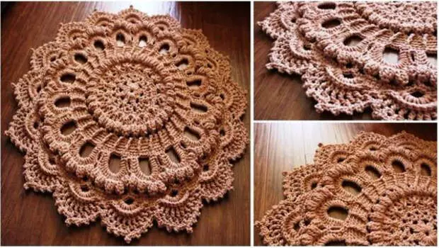 Crochet ŝnuro tapiŝo: originala kaj modo akcesora kun viaj manoj