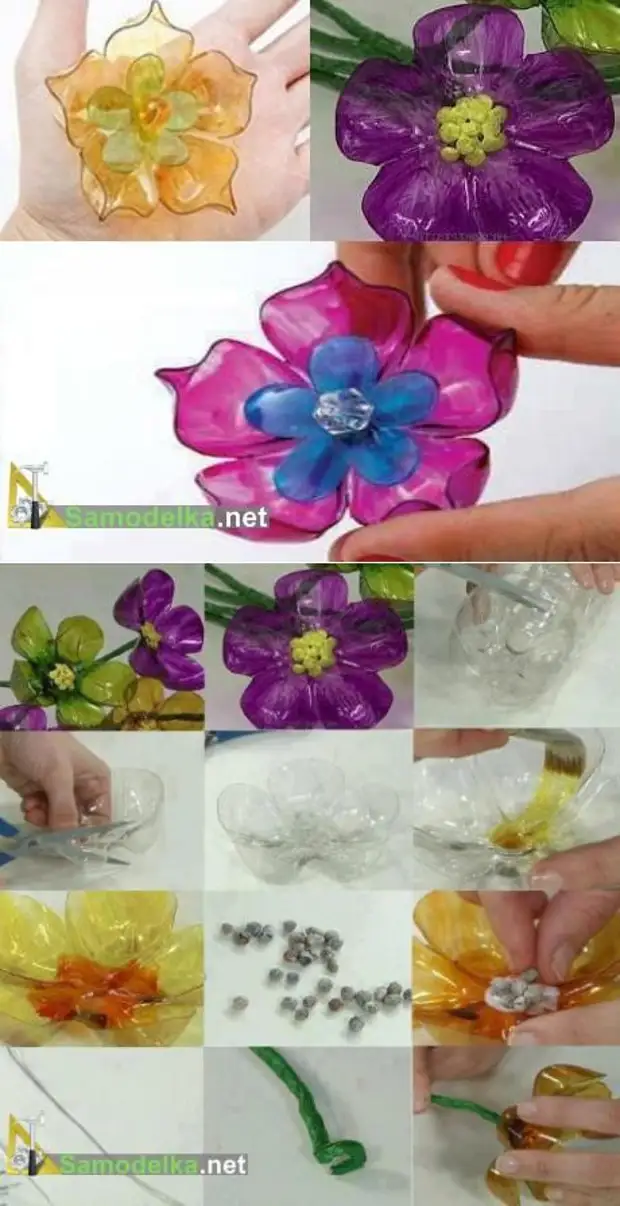 Simple flowers from plastic bottles: 25 photo ideas