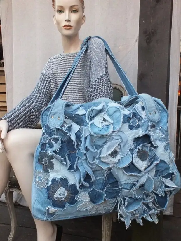 Denim Travel Bag Big Bag Big Bag, Etsy Jarmolowska- ից վերամշակված