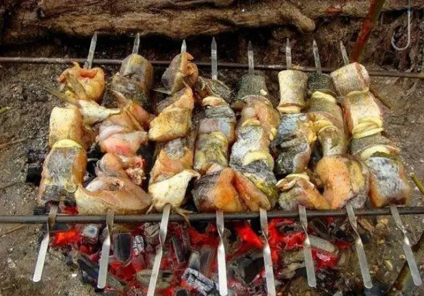 5. Скабови од врвови храна, кромид, мај, месо, пикник, рецепт, риба, skewers