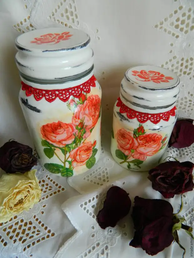 Handwork: Decoupage on coffee jars