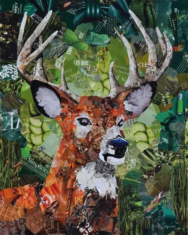 Deborah Shapiro crea collages de pezas rasgadas de papel e revistas brillantes