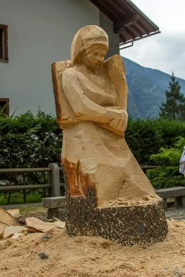 Trærskulptur, skulptur, treverk, lang, prosess, fotografi