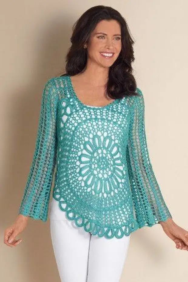 I-crochet tunic. Ukunqunyulwa kwisangqa