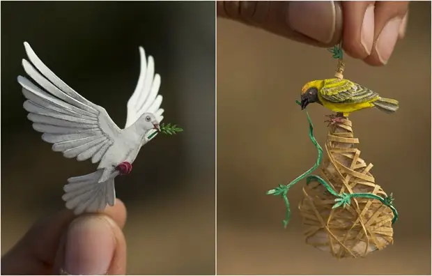 Ang mga artista sa India nga gihimo gikan sa papel nga realistiko nga three-dimensional nga gidak-on sa mga numero sa langgam dili kaayo sa.